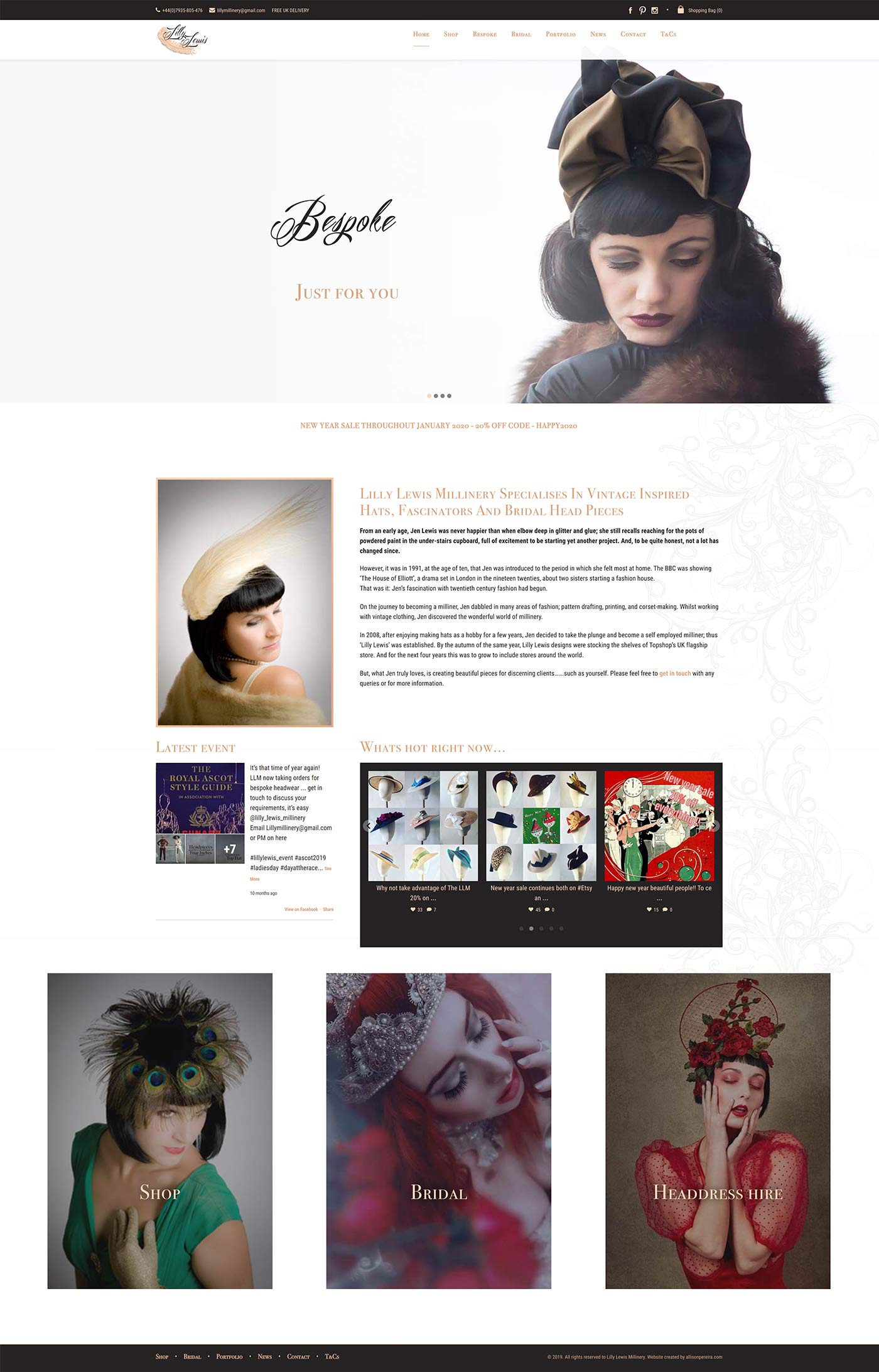 Lilly Lewis Millinery project work web page