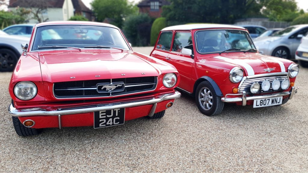 1965 Ford Mustang Fastback, 4.7L v8 Manual, 1994 Rover Mini Cooper Monte Carlo limited edition, 1.3i