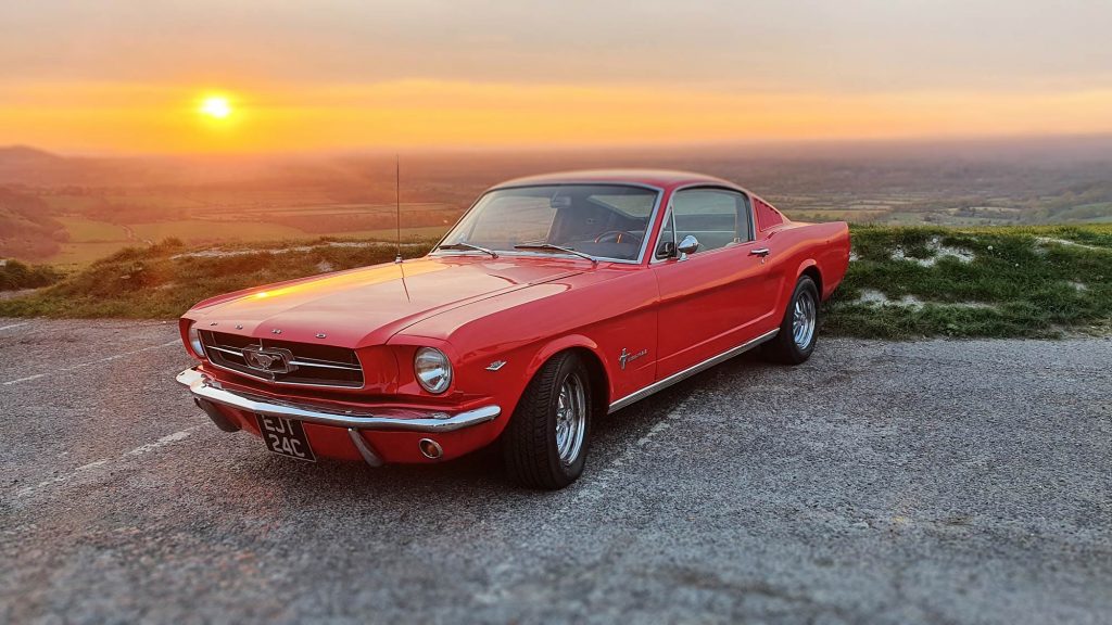 Ford Mustang Fastback. Sunset, Devils Dyke, Brighton.